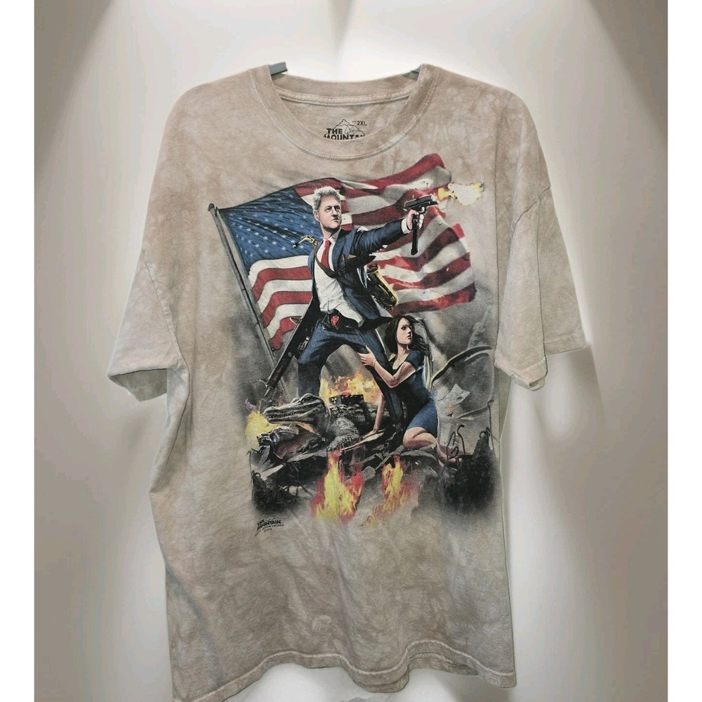 The Mountain USA Bill Clinton American Flag Graphic Tee 2XL Funny Tie-Dye Tshirt